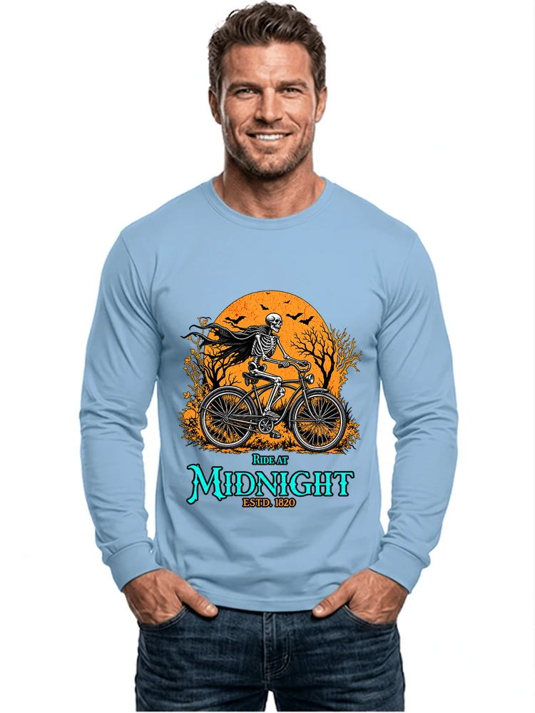 skelett fahrrad t shirt halloween radfahrer shirt langarmshirt light blue