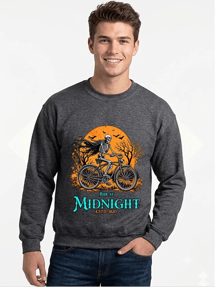 skelett fahrrad t shirt halloween radfahrer shirt sweatshirt mit rundhalsausschnitt anthracite melange