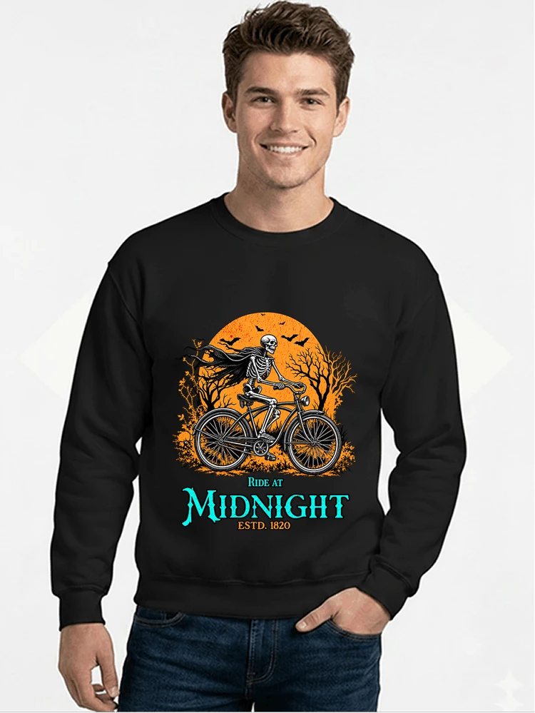 skelett fahrrad t shirt halloween radfahrer shirt sweatshirt mit rundhalsausschnitt black