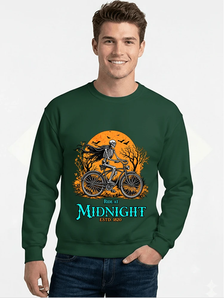 skelett fahrrad t shirt halloween radfahrer shirt sweatshirt mit rundhalsausschnitt forest green