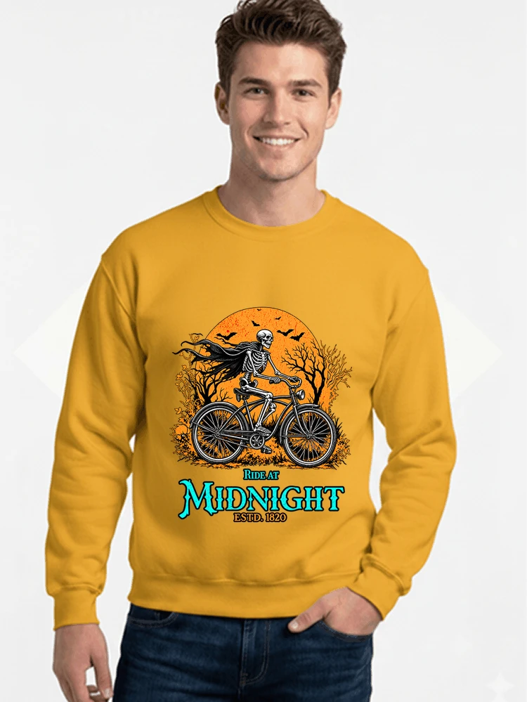 skelett fahrrad t shirt halloween radfahrer shirt sweatshirt mit rundhalsausschnitt gold