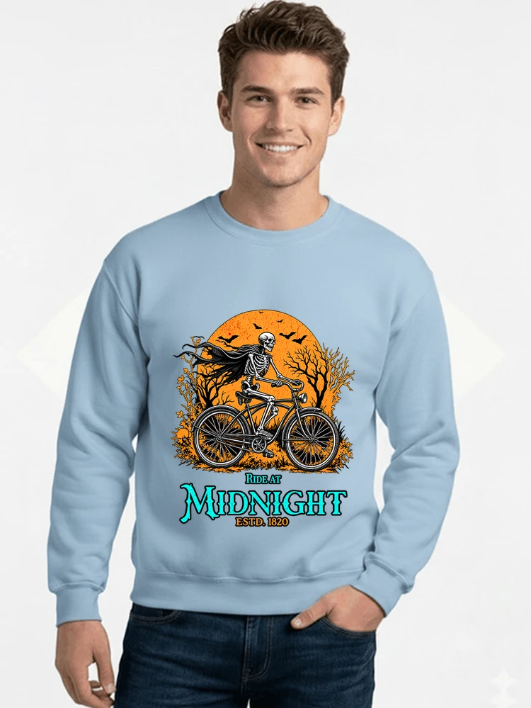 skelett fahrrad t shirt halloween radfahrer shirt sweatshirt mit rundhalsausschnitt light blue