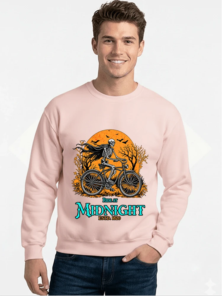 skelett fahrrad t shirt halloween radfahrer shirt sweatshirt mit rundhalsausschnitt light pink