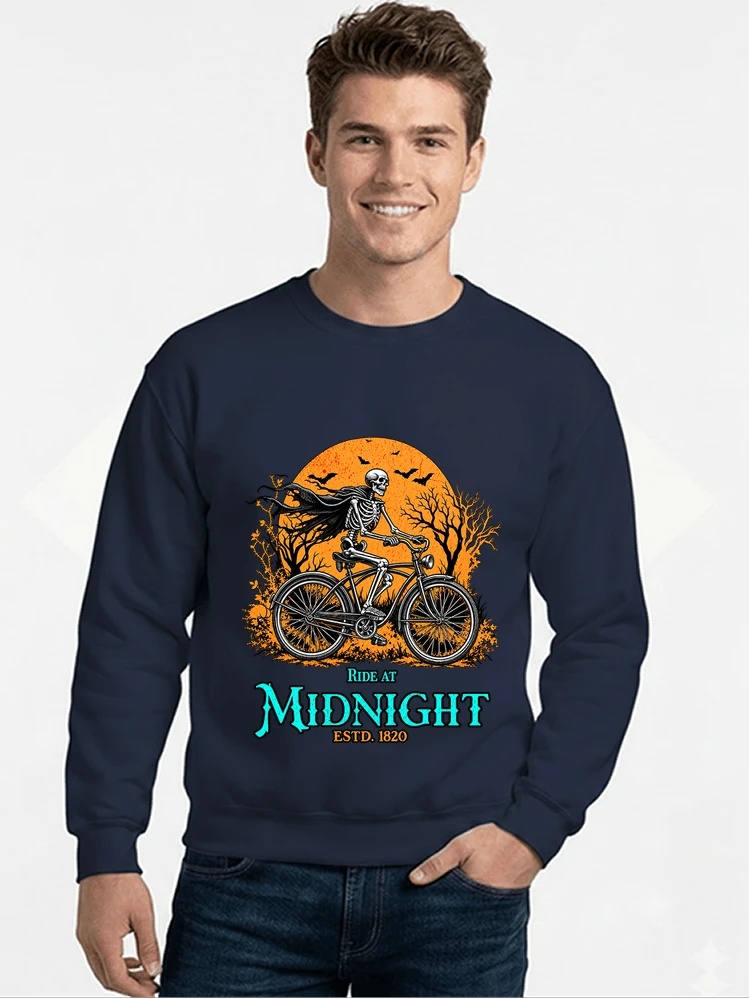 skelett fahrrad t shirt halloween radfahrer shirt sweatshirt mit rundhalsausschnitt navy