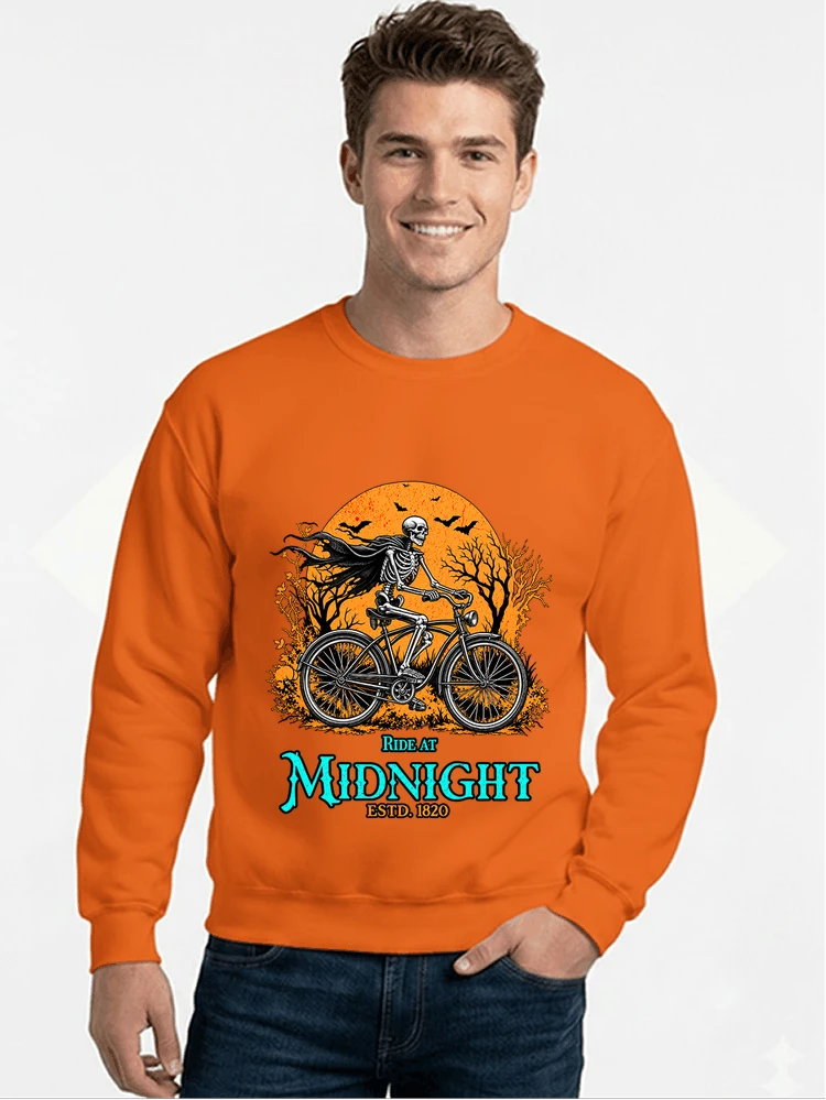 skelett fahrrad t shirt halloween radfahrer shirt sweatshirt mit rundhalsausschnitt orange