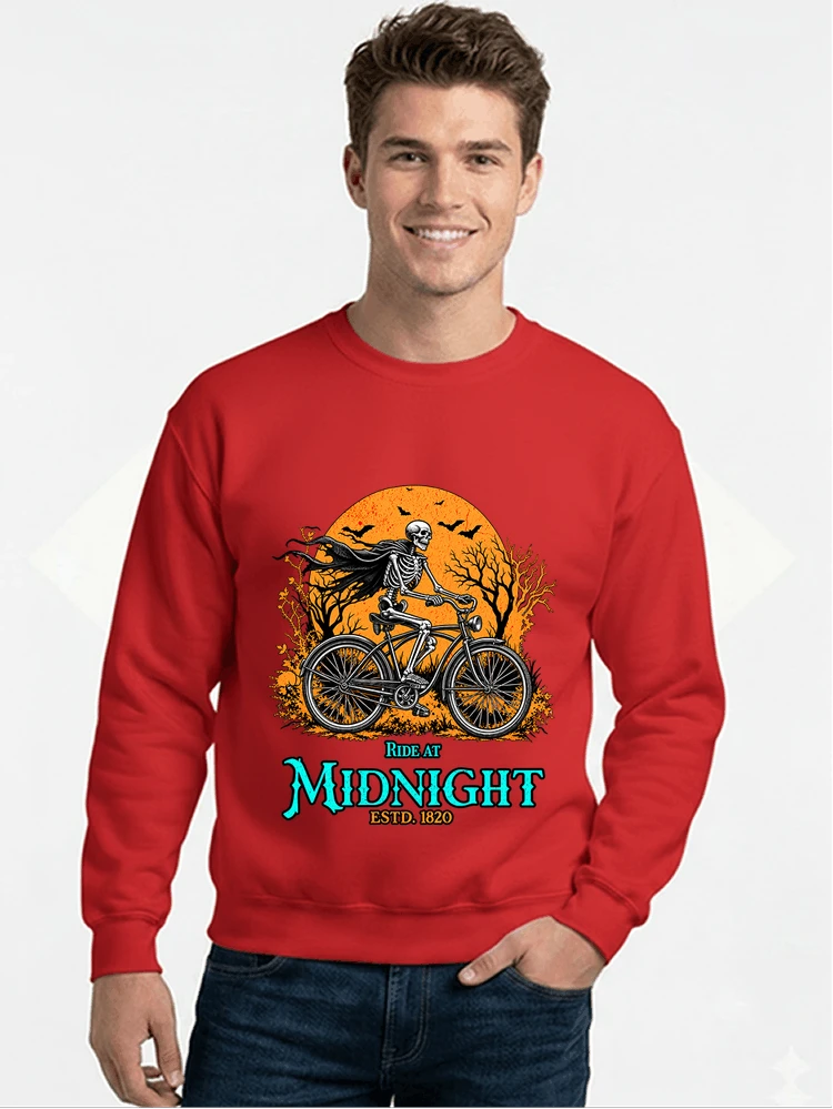 skelett fahrrad t shirt halloween radfahrer shirt sweatshirt mit rundhalsausschnitt red