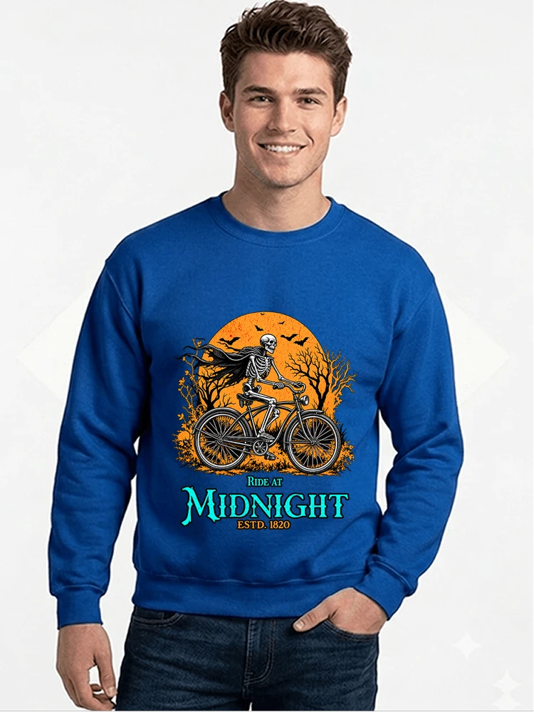 skelett fahrrad t shirt halloween radfahrer shirt sweatshirt mit rundhalsausschnitt royal blue