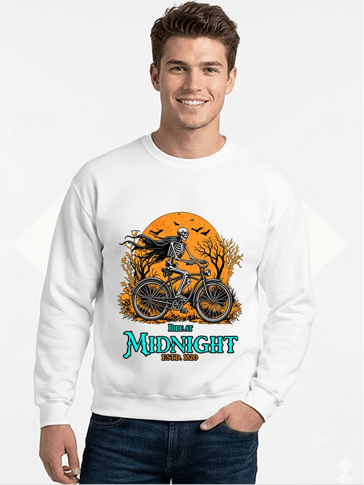 skelett fahrrad t shirt halloween radfahrer shirt sweatshirt mit rundhalsausschnitt white