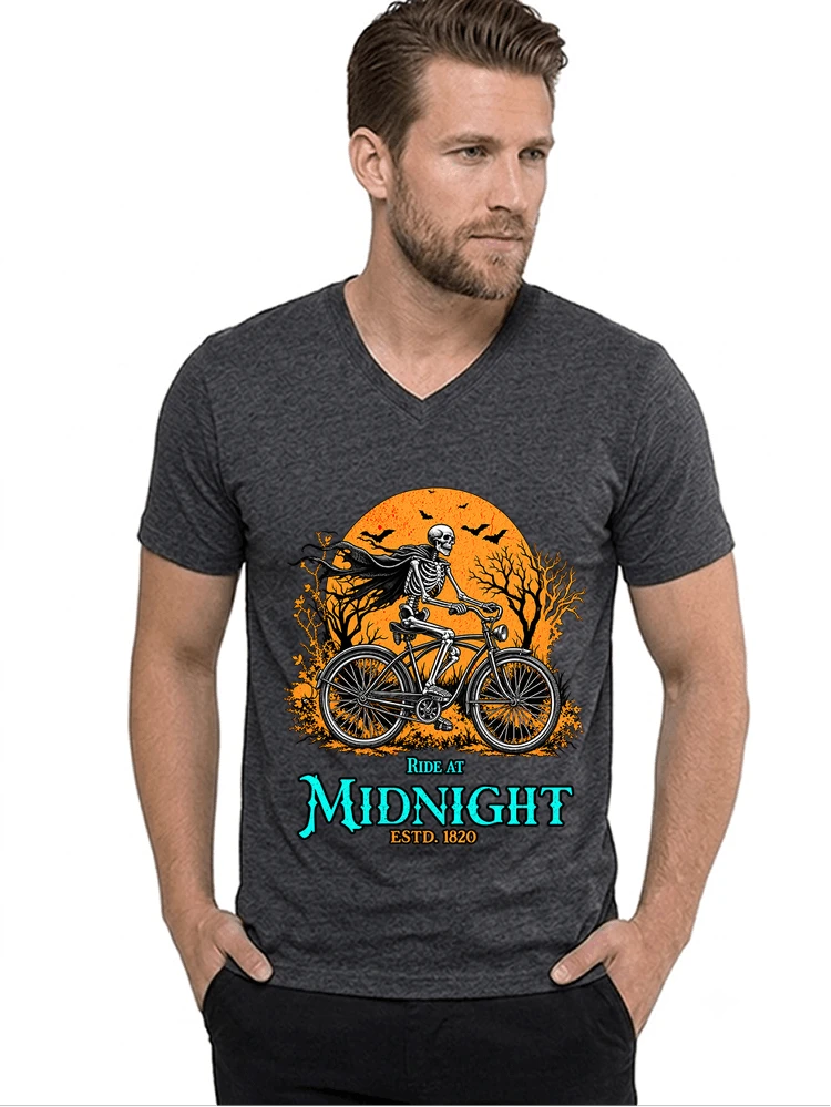 skelett fahrrad t shirt halloween radfahrer shirt t shirt mit v ausschnitt anthracite melange