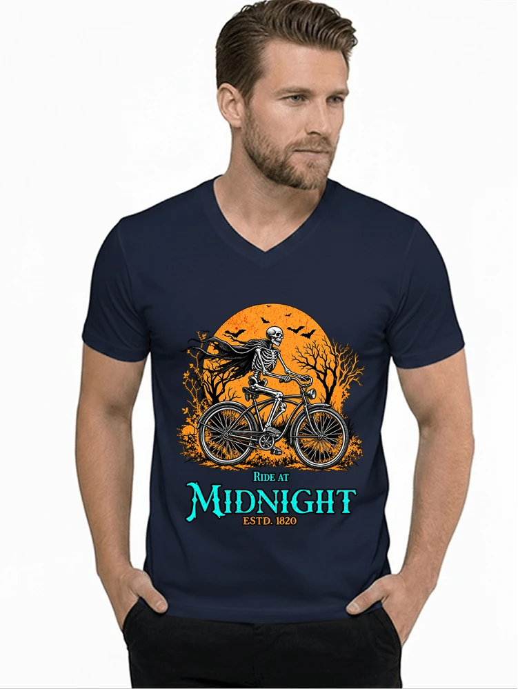skelett fahrrad t shirt halloween radfahrer shirt t shirt mit v ausschnitt navy