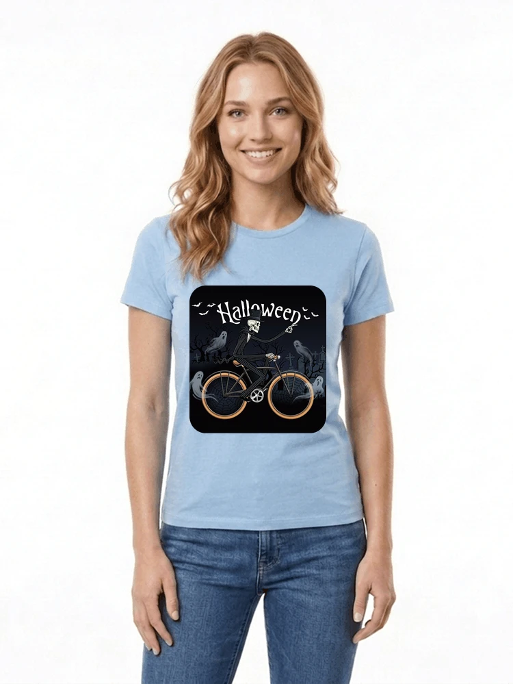 skelett halloween shirt fahrrad t shirt halloween damen t shirt light blue