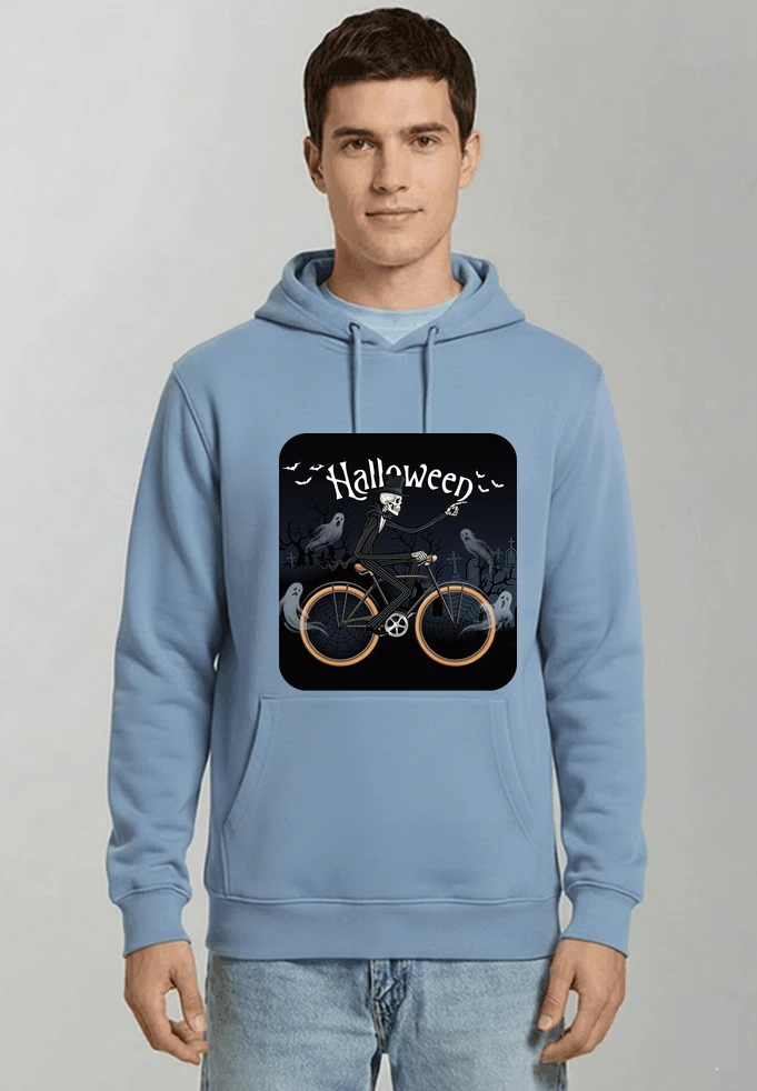 skelett halloween shirt fahrrad t shirt halloween kapuzenpullover light blue