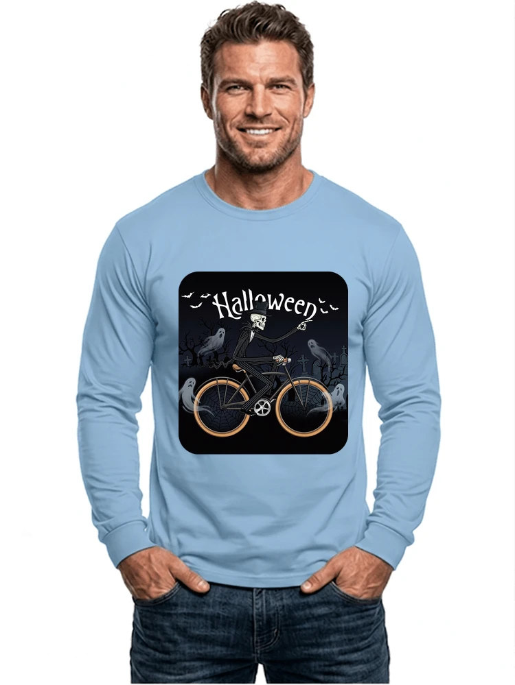 skelett halloween shirt fahrrad t shirt halloween langarmshirt light blue