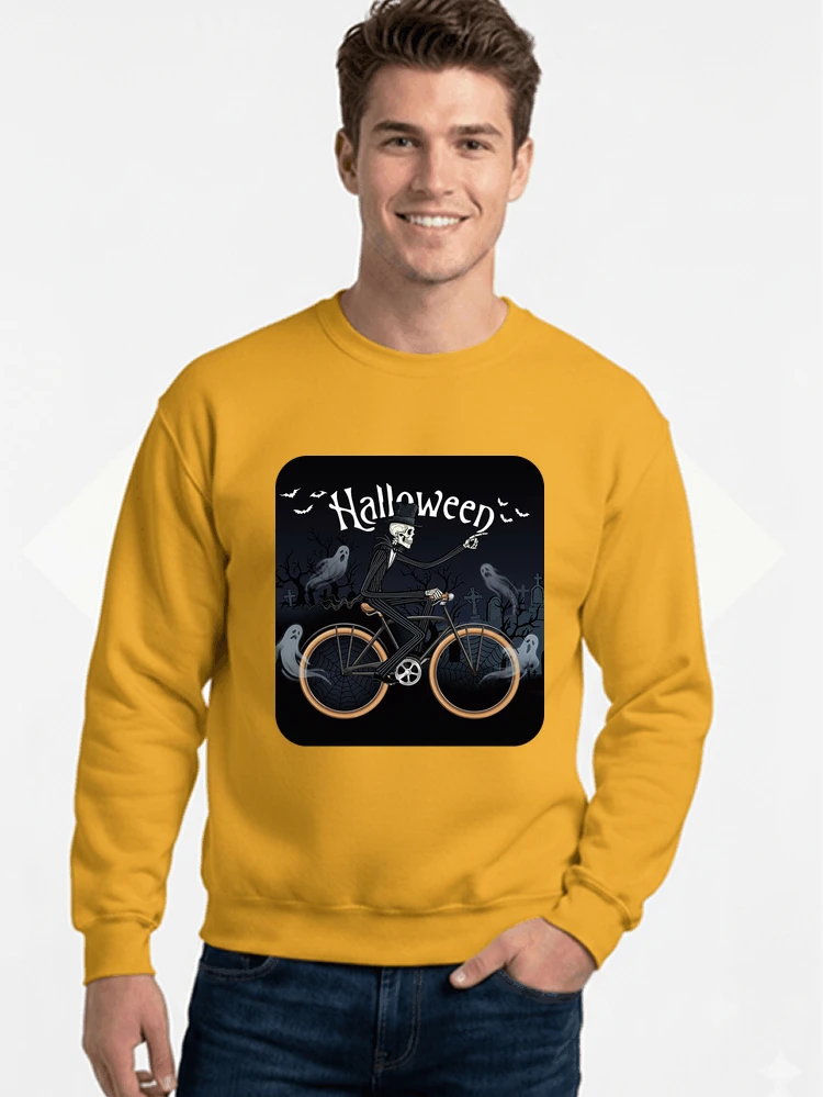 skelett halloween shirt fahrrad t shirt halloween sweatshirt mit rundhalsausschnitt gold