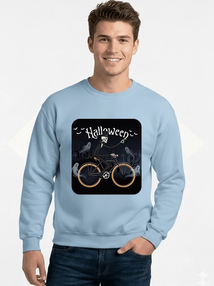 skelett halloween shirt fahrrad t shirt halloween sweatshirt mit rundhalsausschnitt light blue