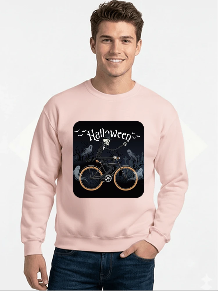 skelett halloween shirt fahrrad t shirt halloween sweatshirt mit rundhalsausschnitt light pink