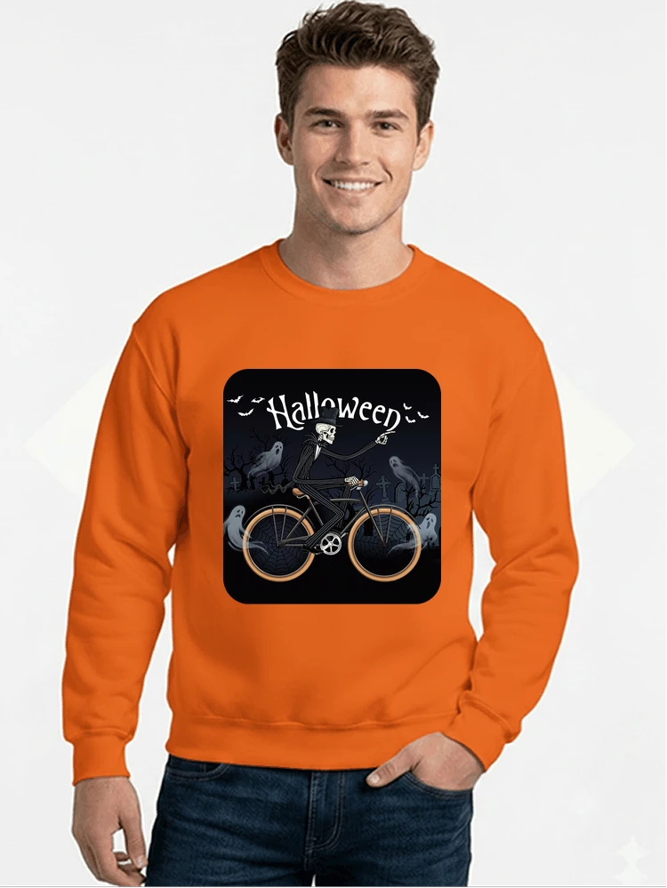 skelett halloween shirt fahrrad t shirt halloween sweatshirt mit rundhalsausschnitt orange
