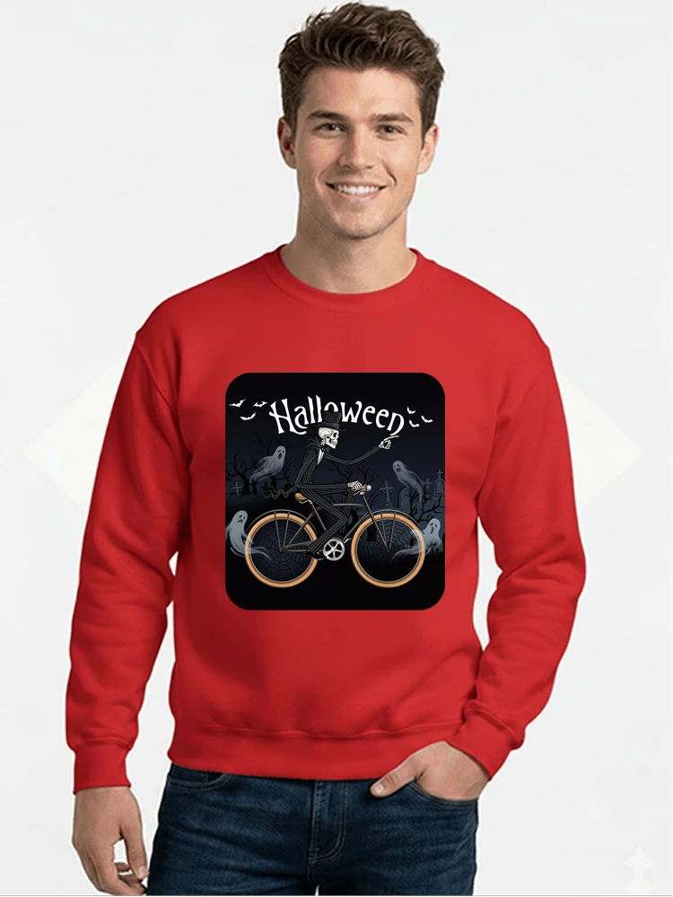 skelett halloween shirt fahrrad t shirt halloween sweatshirt mit rundhalsausschnitt red