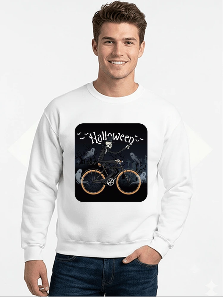 skelett halloween shirt fahrrad t shirt halloween sweatshirt mit rundhalsausschnitt white