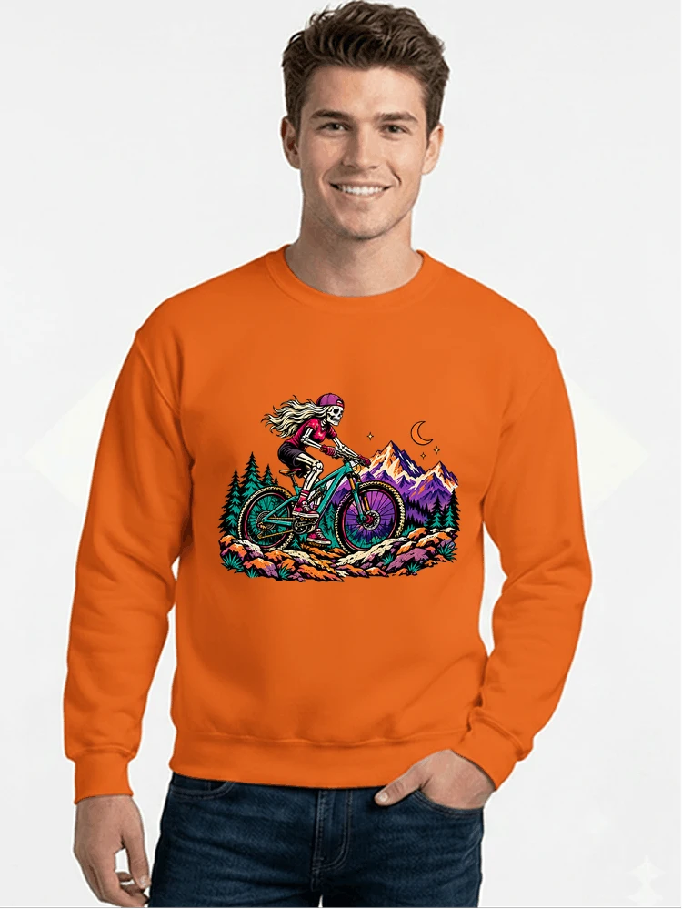 skelett mountainbike t shirt halloween mtb downhill shirt fr damen sweatshirt mit rundhalsausschnitt orange