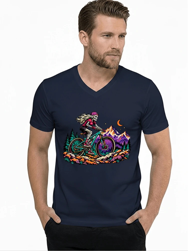 skelett mountainbike t shirt halloween mtb downhill shirt fr damen t shirt mit v ausschnitt navy