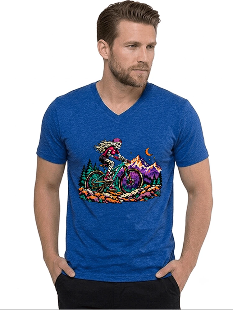 skelett mountainbike t shirt halloween mtb downhill shirt fr damen t shirt mit v ausschnitt royal blue