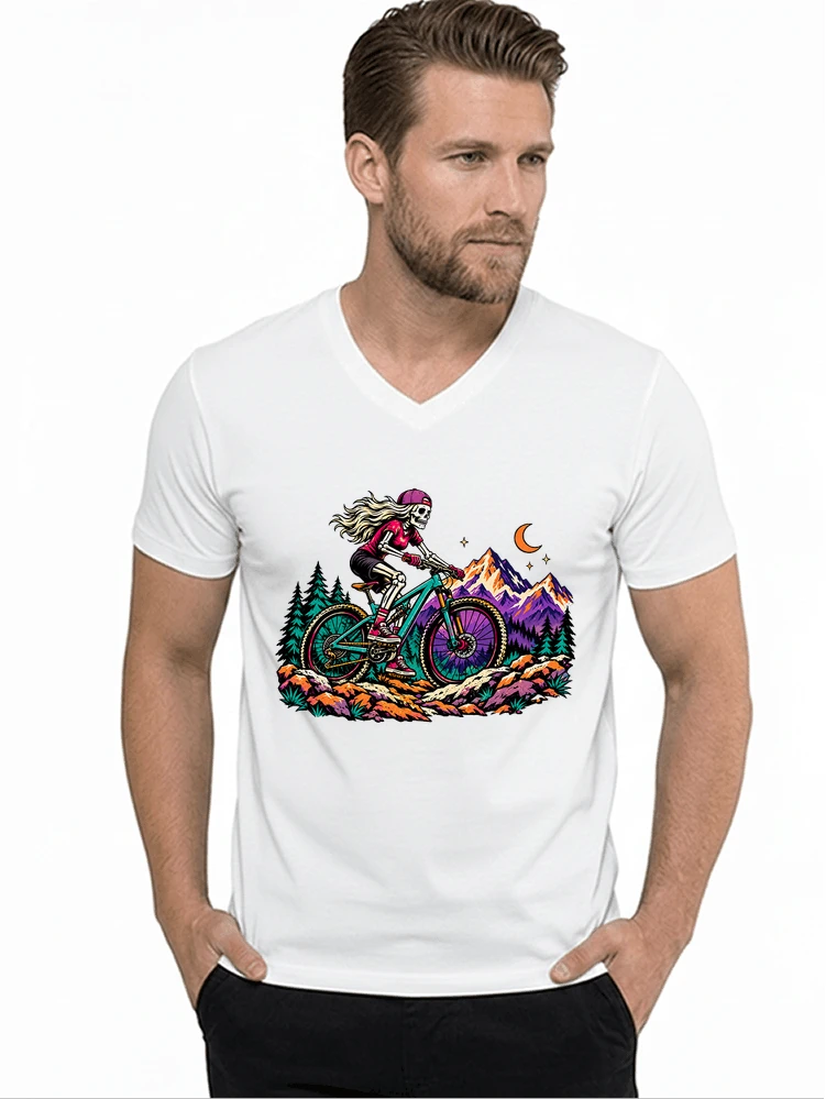 skelett mountainbike t shirt halloween mtb downhill shirt fr damen t shirt mit v ausschnitt white
