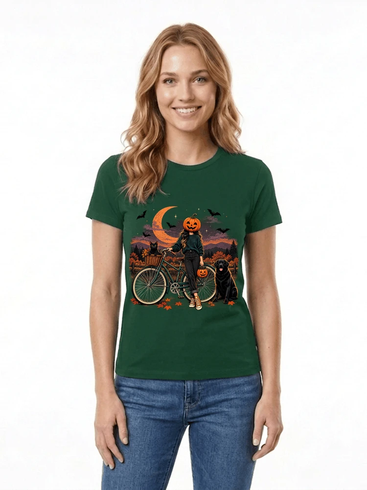 spooky season fahrrad damen t shirt damen t shirt forest green