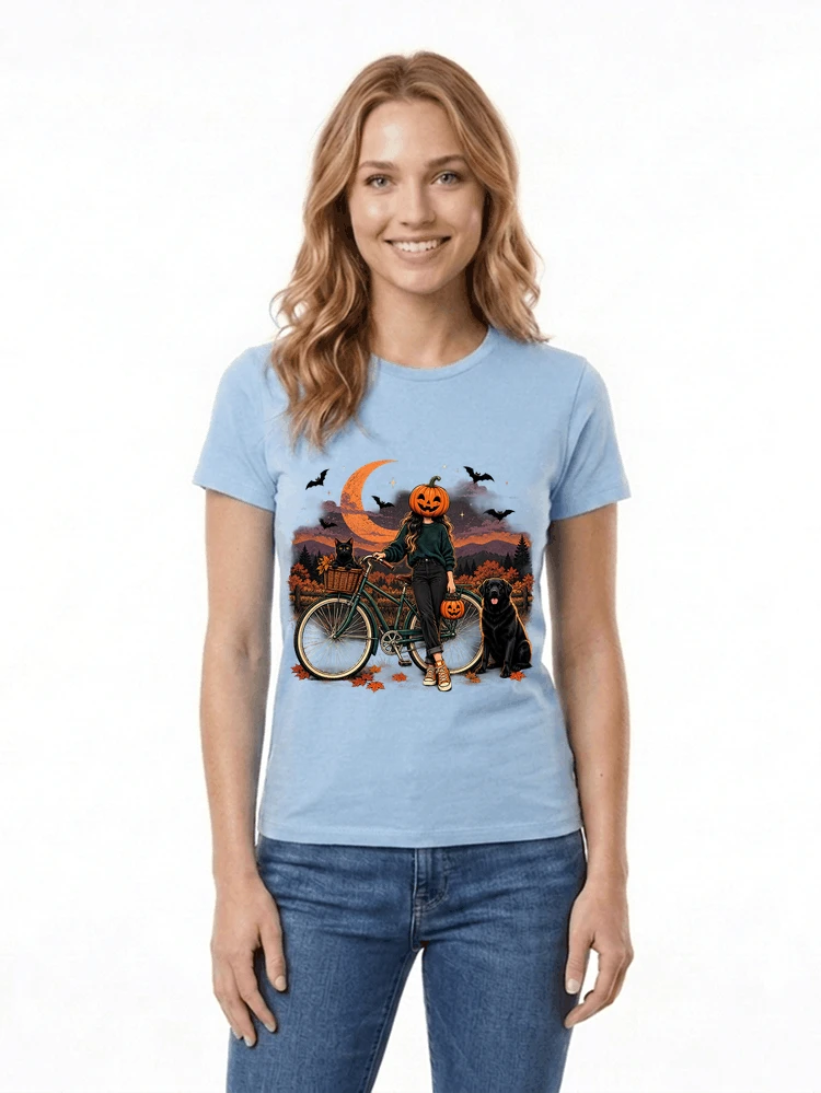 spooky season fahrrad damen t shirt damen t shirt light blue