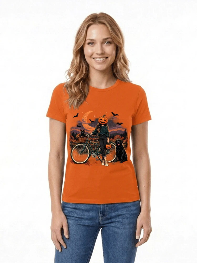 spooky season fahrrad damen t shirt damen t shirt orange
