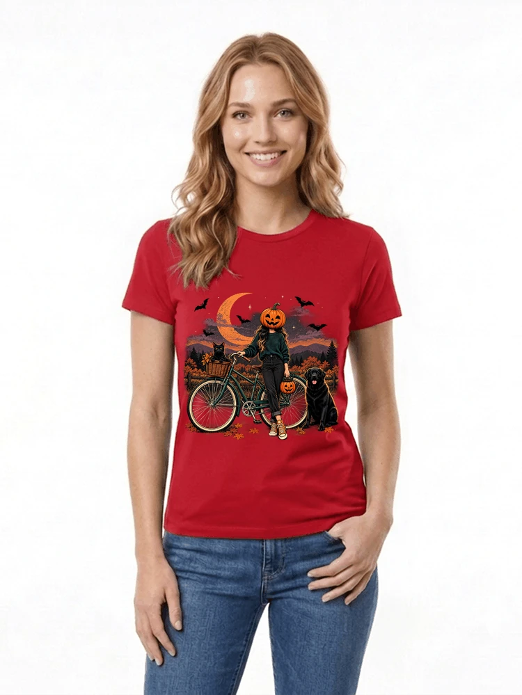 spooky season fahrrad damen t shirt damen t shirt red