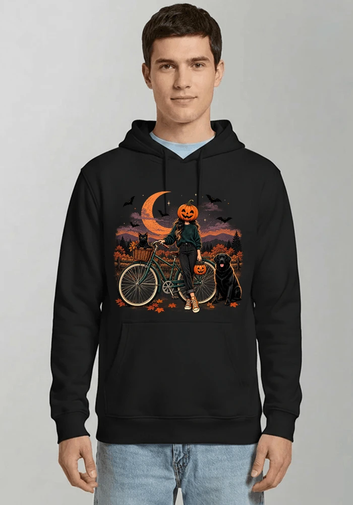 spooky season fahrrad damen t shirt kapuzenpullover black
