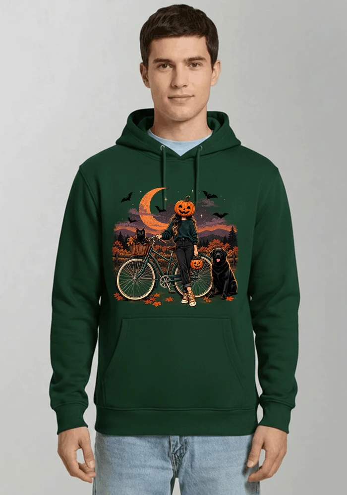 spooky season fahrrad damen t shirt kapuzenpullover forest green