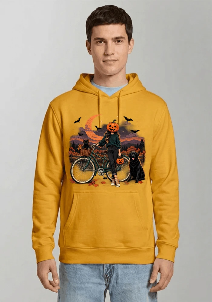 spooky season fahrrad damen t shirt kapuzenpullover gold
