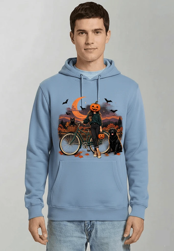 spooky season fahrrad damen t shirt kapuzenpullover light blue