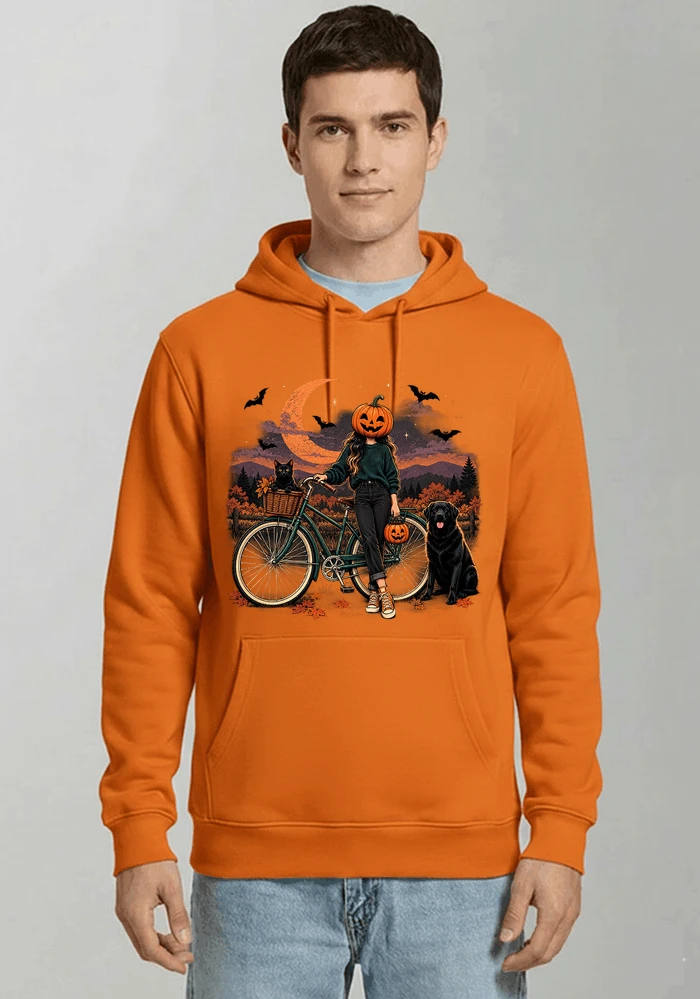 spooky season fahrrad damen t shirt kapuzenpullover orange