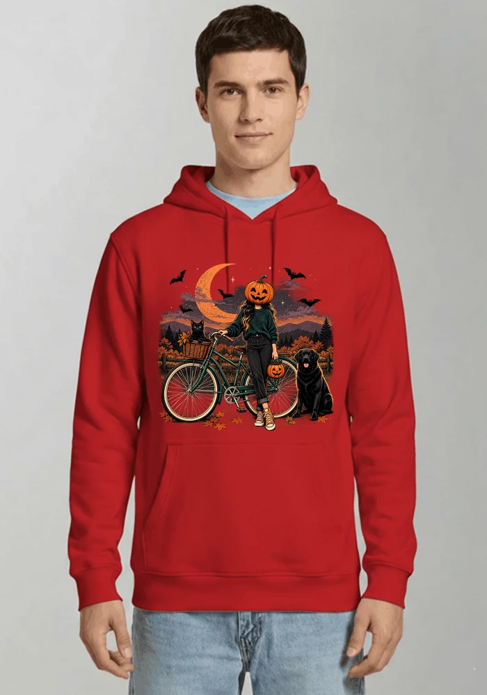 spooky season fahrrad damen t shirt kapuzenpullover red