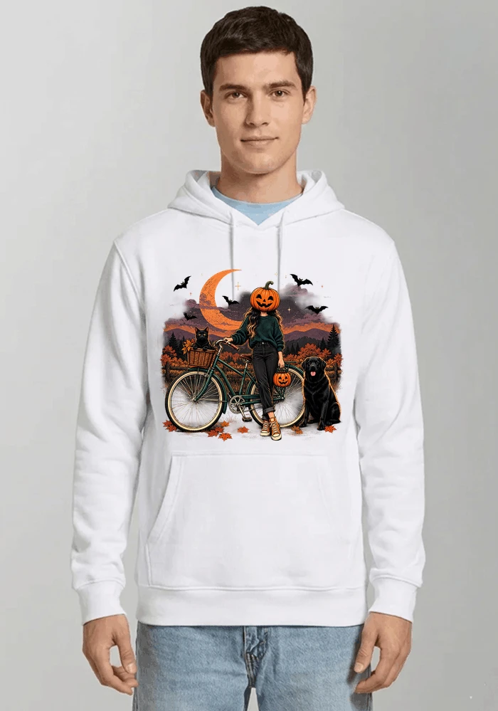 spooky season fahrrad damen t shirt kapuzenpullover white