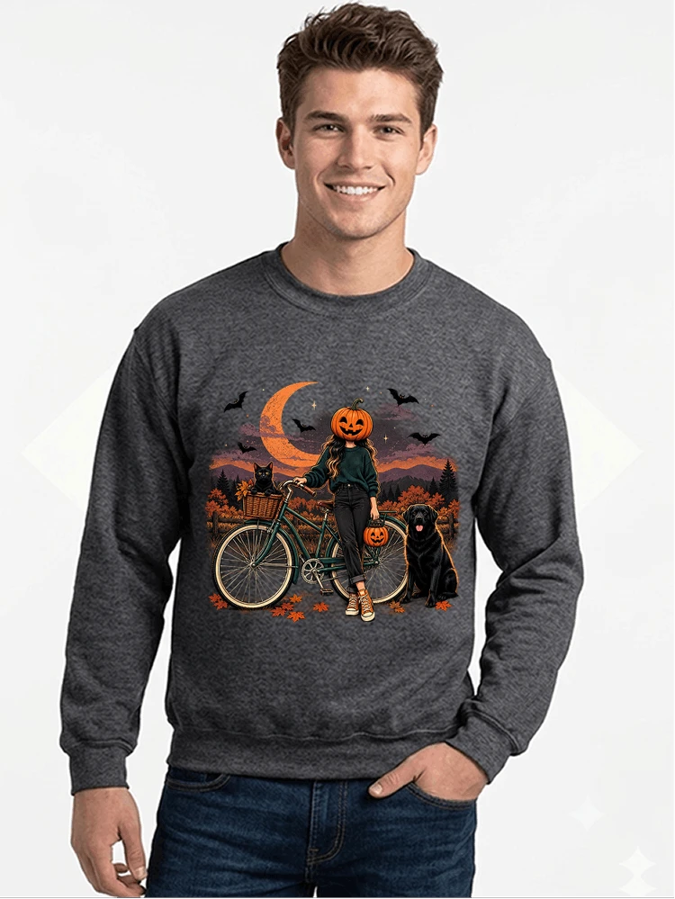 spooky season fahrrad damen t shirt sweatshirt mit rundhalsausschnitt anthracite melange
