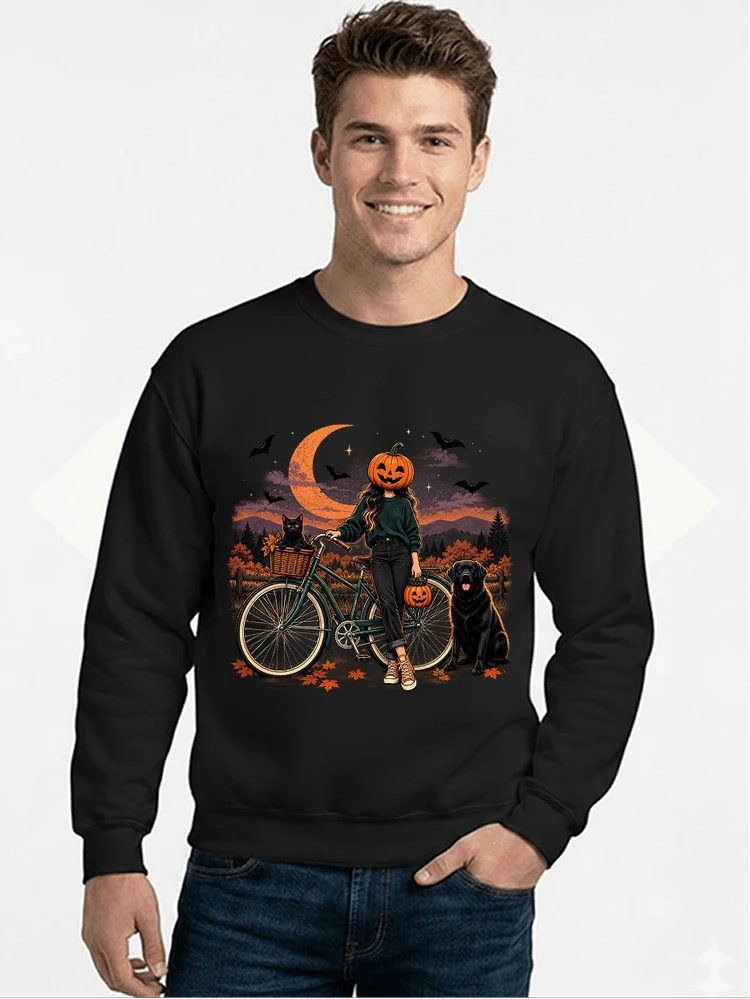 spooky season fahrrad damen t shirt sweatshirt mit rundhalsausschnitt black