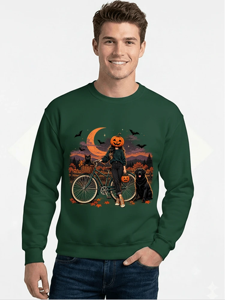 spooky season fahrrad damen t shirt sweatshirt mit rundhalsausschnitt forest green