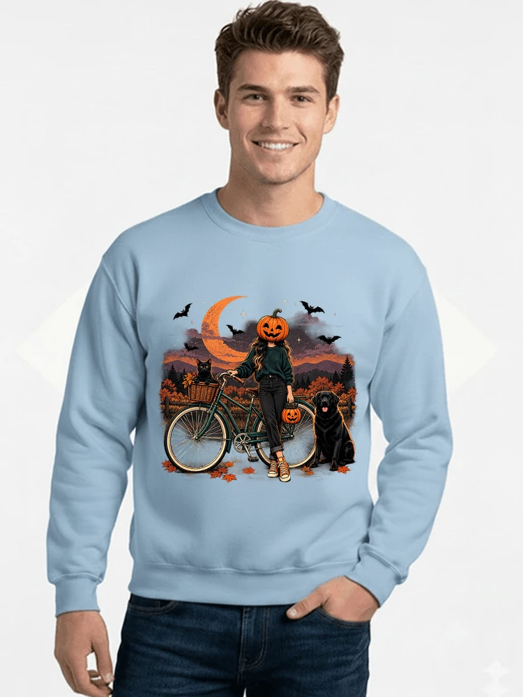 spooky season fahrrad damen t shirt sweatshirt mit rundhalsausschnitt light blue