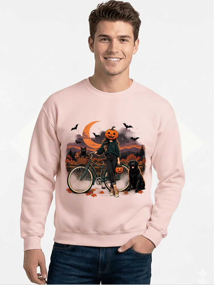 spooky season fahrrad damen t shirt sweatshirt mit rundhalsausschnitt light pink