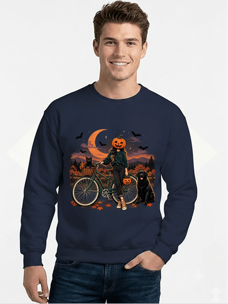 spooky season fahrrad damen t shirt sweatshirt mit rundhalsausschnitt navy
