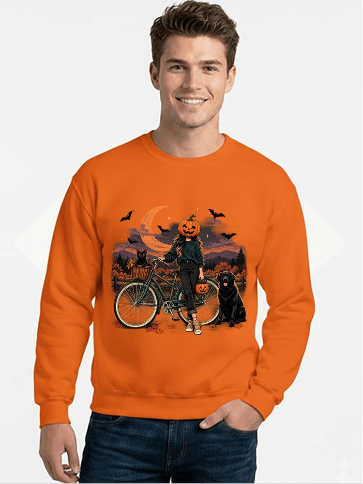 spooky season fahrrad damen t shirt sweatshirt mit rundhalsausschnitt orange