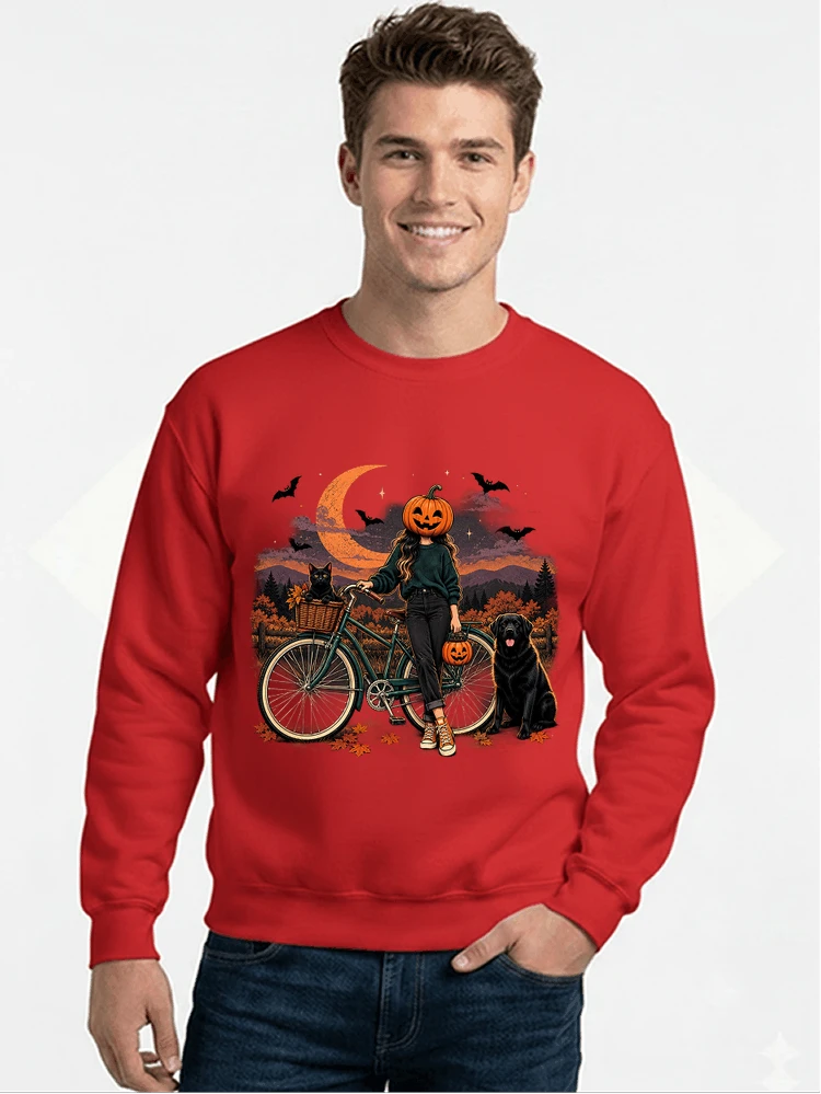 spooky season fahrrad damen t shirt sweatshirt mit rundhalsausschnitt red