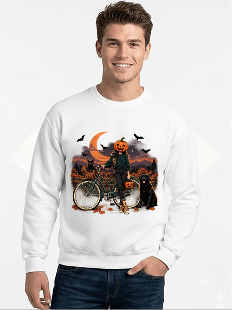 spooky season fahrrad damen t shirt sweatshirt mit rundhalsausschnitt white