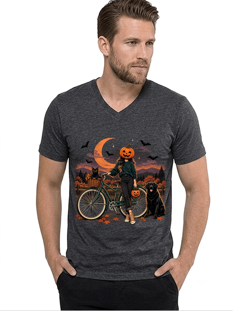 spooky season fahrrad damen t shirt t shirt mit v ausschnitt anthracite melange
