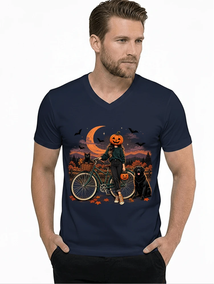 spooky season fahrrad damen t shirt t shirt mit v ausschnitt navy
