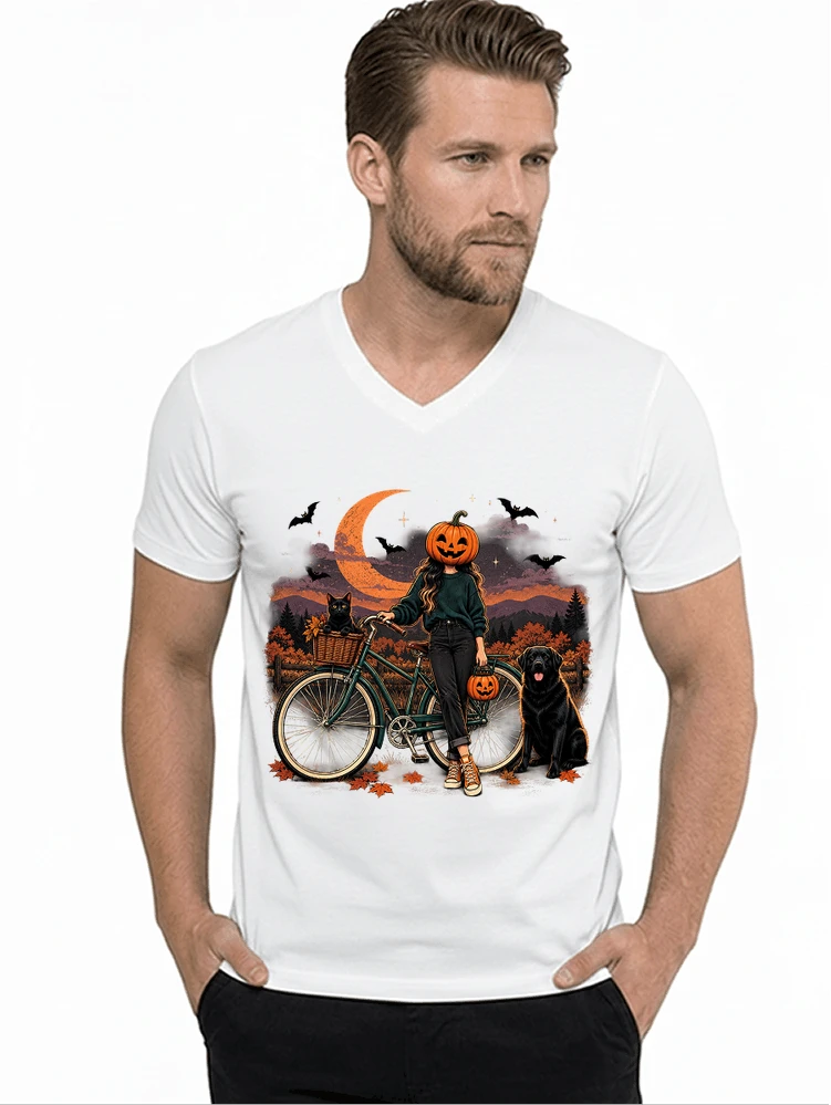 spooky season fahrrad damen t shirt t shirt mit v ausschnitt white